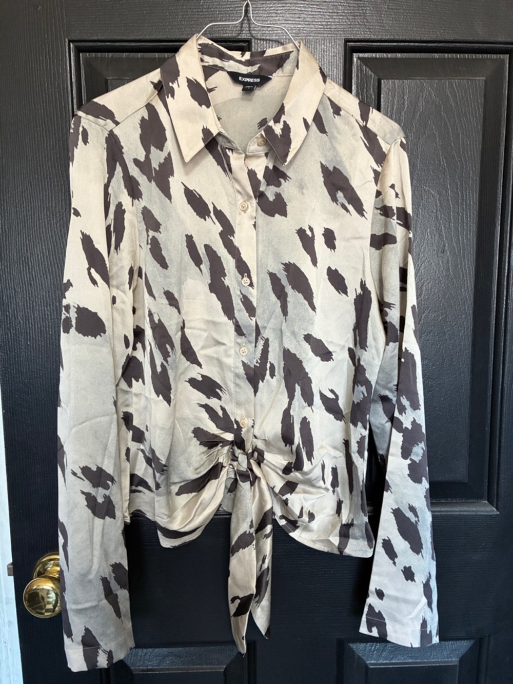Express Beige and Black Tie-Front Button down Shirt Size S
